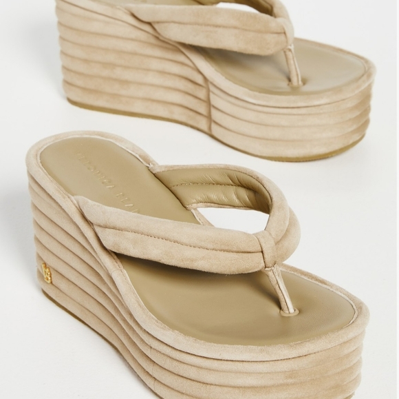 Veronica Beard Geno Suede  Wage Sandals -  Sand - Picture 6 of 10